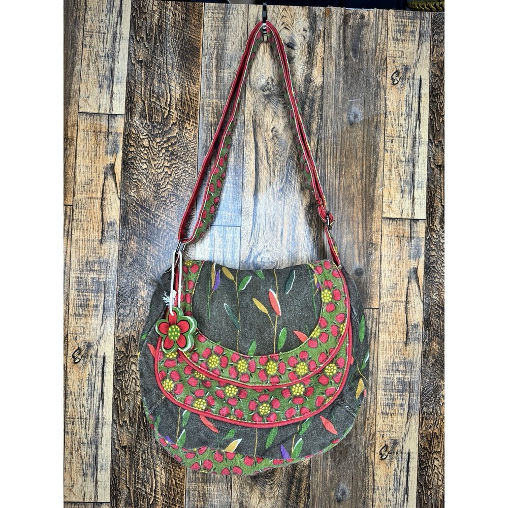Heidi Dobro Floral Canvas Crossbody Shoulder Bag Boho Hippie Y2K